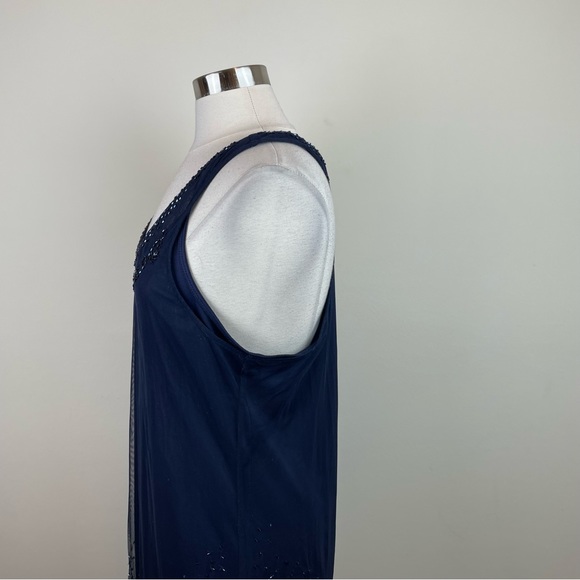 American Eagle Outfitters Navy Blue Beaded Sheer Floral Dress Women XL - Picture 10 of 11